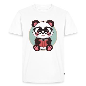 Cute kawaii panda with glasses and book - Men's Premium Organic T-Shirt - white - Front - Nico (187cm)