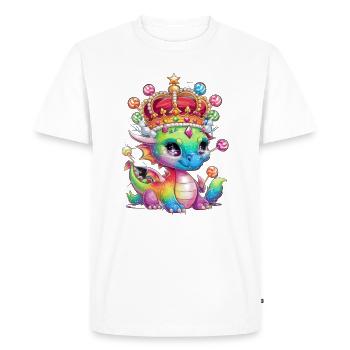 Dessin animé Dragon Kawaii avec Couronne et Bonbons - T-shirt Premium bio Homme - blanc - Devant - Nico (187cm)