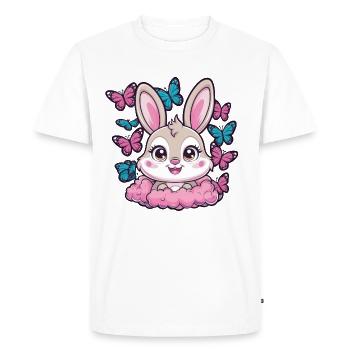 Lapin kawaii avec des papillons - T-shirt Premium bio Homme - blanc - Devant - Nico (187cm)