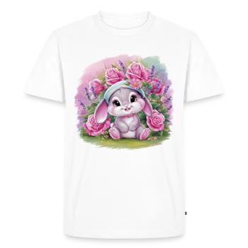 Mignon lapin kawaii avec des roses et de la lavande - T-shirt Premium bio Homme - blanc - Devant - Nico (187cm)