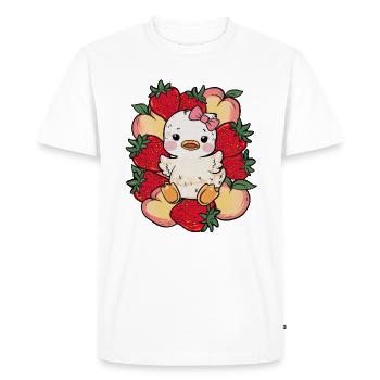 Dessin animé Kawaii Caneton aux pêches, fraises - T-shirt Premium bio Homme - blanc - Devant - Nico (187cm)