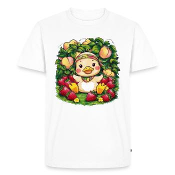 Dessin animé Kawaii Caneton aux pêches, fraises - T-shirt Premium bio Homme - blanc - Devant - Nico (187cm)