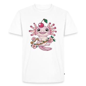 Axolotl with Cherries and Sakura Cherry Blossoms - Men's Premium Organic T-Shirt - white - Front - Nico (187cm)