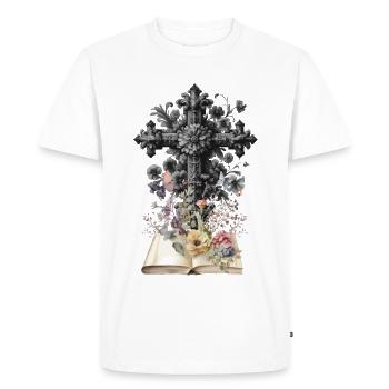 Croix Croix Fleurs Funéraire Crucifix Mort - T-shirt Premium bio Homme - blanc - Devant - Nico (187cm)