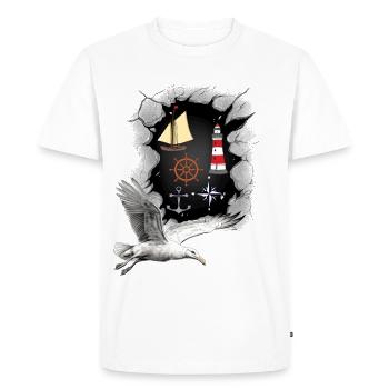 Phare de la mer du Nord Phares Seagulls Navire maritime - T-shirt Premium bio Homme - blanc - Devant - Nico (187cm)