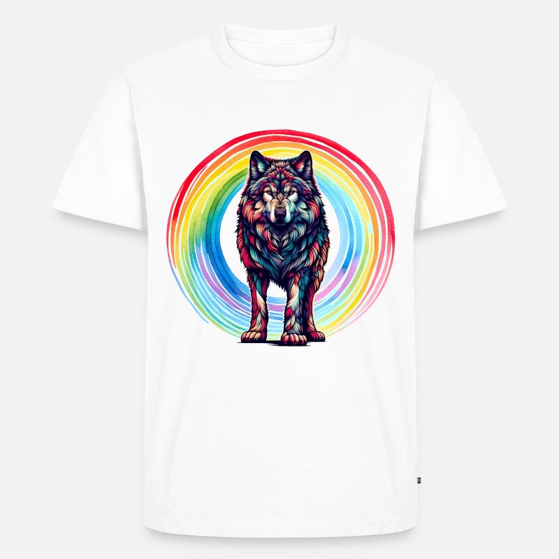 Wolf Wölfe Regenbogen - Männer Premium Bio T-Shirt - Weiß