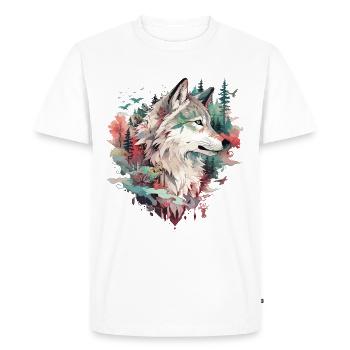 Wolf Wolf’s Head Nature Wilderness Forest Trees Art - T-shirt Premium bio Homme - blanc - Devant - Nico (187cm)