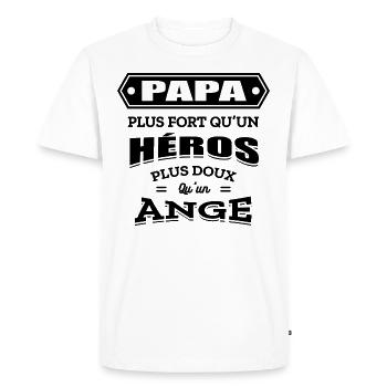 PAPA PLUS FORT QU'UN HEROS PLUS DOUX QU'UN ANGE - T-shirt Premium bio Homme - blanc - Devant - Nico (187cm)