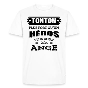TONTON PLUS FORT QU'UN HEROS PLUS DOUX QU'UN ANGE - T-shirt Premium bio Homme - blanc - Devant - Nico (187cm)