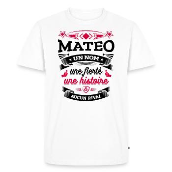MATEO UN NOM UNE FIERTÉ AUCUN RIVAL - T-shirt Premium bio Homme - blanc - Devant - Nico (187cm)