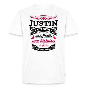 JUSTIN UN NOM UNE FIERTÉ AUCUN RIVAL - T-shirt Premium bio Homme - blanc - Devant - Nico (187cm)