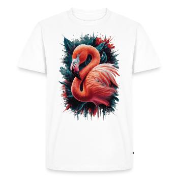 Pink Flamingo – Tropical & Colorful - Men's Premium Organic T-Shirt - white - Front - Nico (187cm)