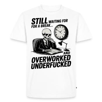 Overworked Skeleton – Office Life Dark Humor - Men's Premium Organic T-Shirt - white - Front - Nico (187cm)