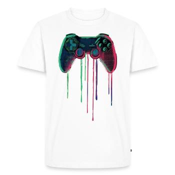 Retro Gaming Controller – Neon Gamer Design - Men's Premium Organic T-Shirt - white - Front - Nico (187cm)