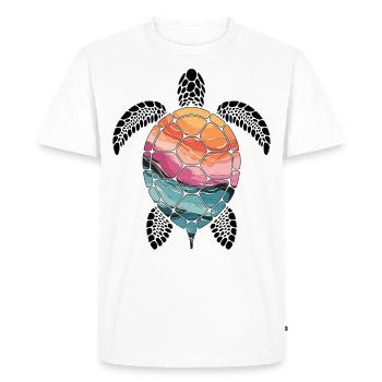 Tortue avec des vagues - Couleurs de l’océan - T-shirt Premium bio Homme - blanc - Devant - Nico (187cm)