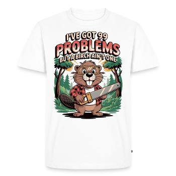 Beaver saying: No problem with birch - Men's Premium Organic T-Shirt - white - Front - Nico (187cm)