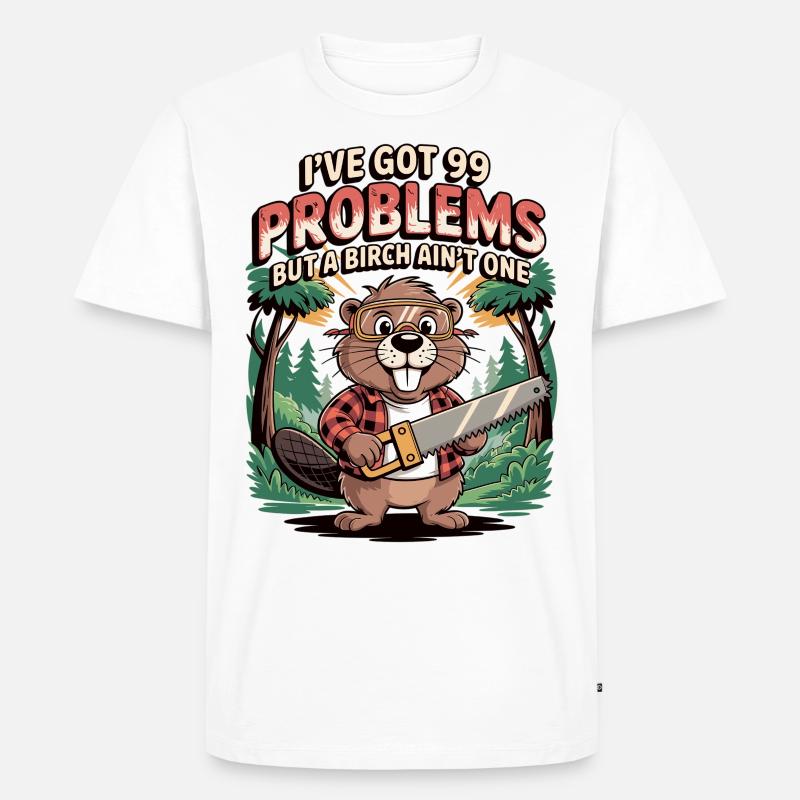 Biber-Spruch: Kein Problem mit Birke - Männer Premium Bio T-Shirt - Weiß
