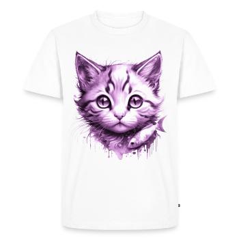 Purple Kitten with fish - Men's Premium Organic T-Shirt - white - Front - Nico (187cm)