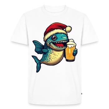 Piranha Poisson Bière Noël - T-shirt Premium bio Homme - blanc - Devant - Nico (187cm)