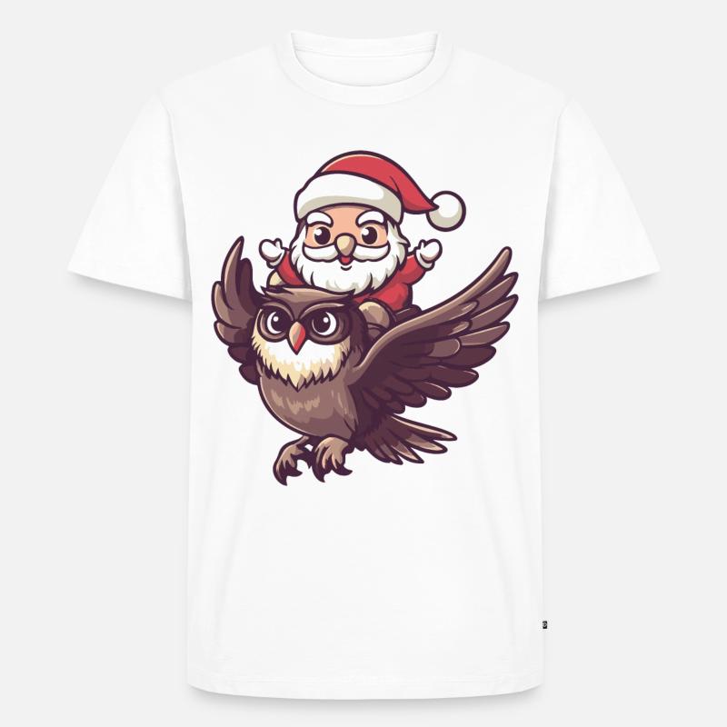 Eule Weihnachtsmann - Männer Premium Bio T-Shirt - Weiß