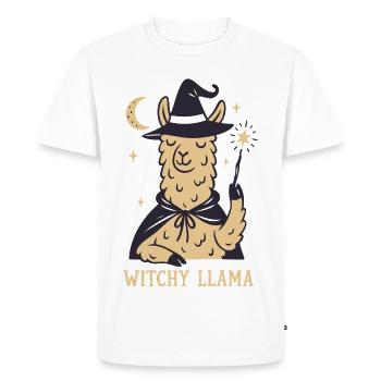 Lama sorcière Motif d’Halloween Sorcière - T-shirt Premium bio Homme - blanc - Devant - Nico (187cm)