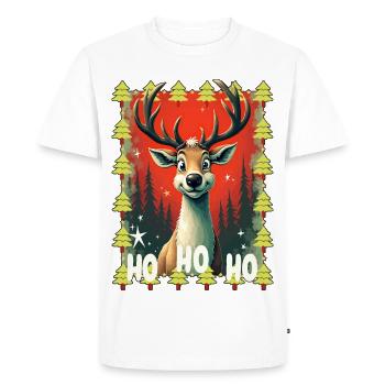 Dessin animé amusant de renne – Ho Ho Ho - T-shirt Premium bio Homme - blanc - Devant - Nico (187cm)