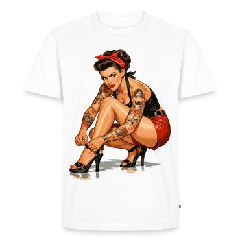 Retro Pin-Up: Tattooed Rockabella Gift - Men's Premium Organic T-Shirt - white - Front - Nico (187cm)