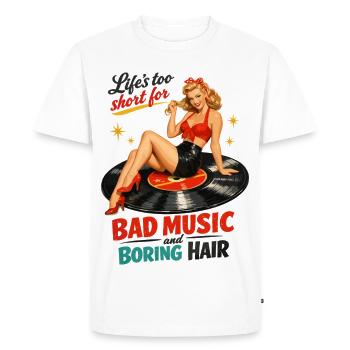 Pin-Up rétro sur disque vinyle : vinyle & rockabilly - T-shirt Premium bio Homme - blanc - Devant - Nico (187cm)