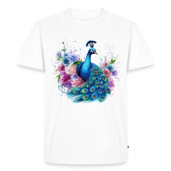 Peacock Feather Flowers Colorful Colorful Art - Men's Premium Organic T-Shirt - white - Front - Nico (187cm)