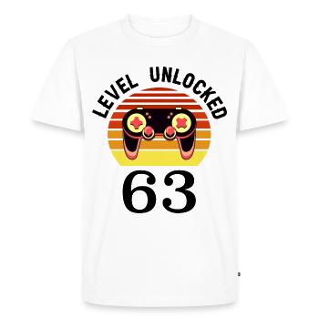 Niveau 63 débloqué 63 Anniversaire 63 ans - T-shirt Premium bio Homme - blanc - Devant - Nico (187cm)