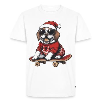 Saint Bernard Dog Christmas Skateboard - Men's Premium Organic T-Shirt - white - Front - Nico (187cm)