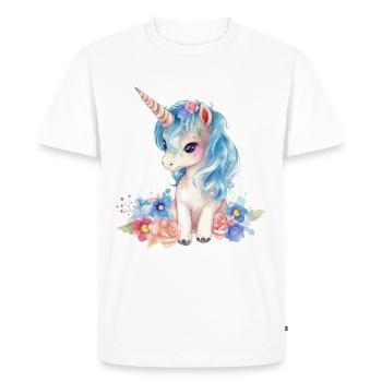 Licorne Fleurs Magie Fantaisie Aquarelle Art coloré - T-shirt Premium bio Homme - blanc - Devant - Nico (187cm)