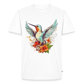 Hummingbird Flowers Bird Animal Art Watercolor Colorful - Men's Premium Organic T-Shirt - white - Front - Nico (187cm)