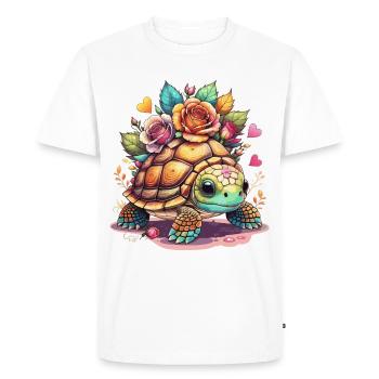 Tortue douce parmi les roses - T-shirt Premium bio Homme - blanc - Devant - Nico (187cm)