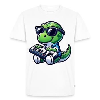 Dino Keyboard Player Cute Design - Men's Premium Organic T-Shirt - white - Front - Nico (187cm)