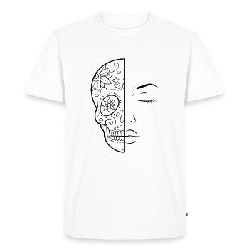 Mexican skull half face of woman line art - Men's Premium Organic T-Shirt - white - Front - Nico (187cm)