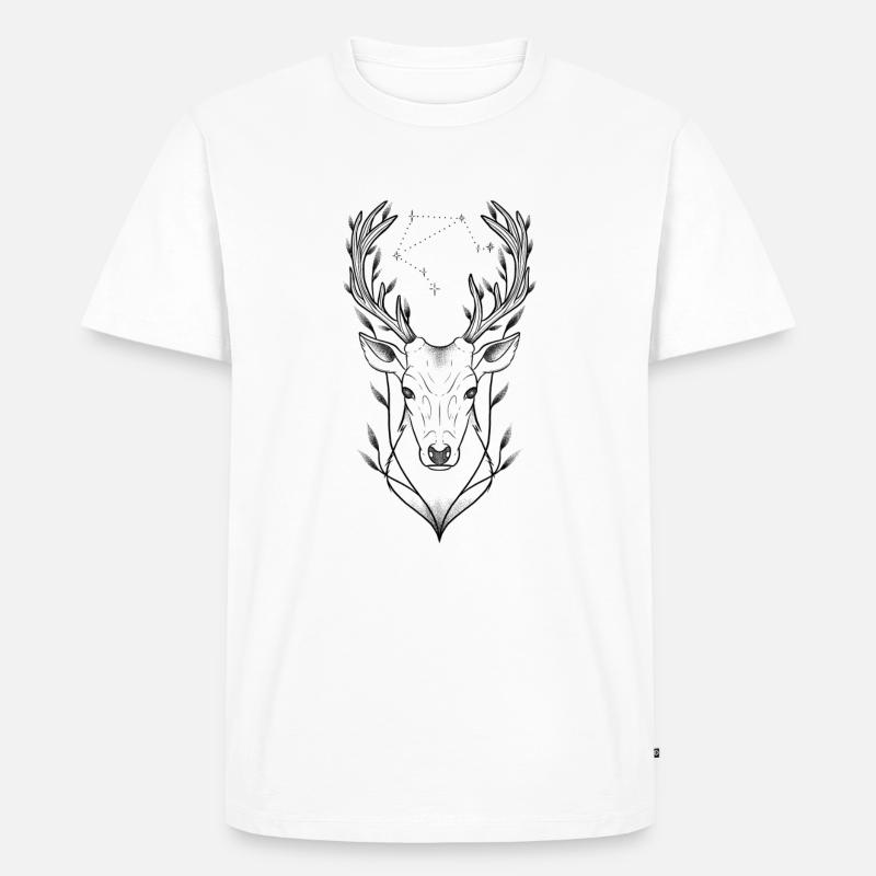 Hirsch-Dotwork und Astro-Zeichen Waage - Männer Premium Bio T-Shirt - Weiß