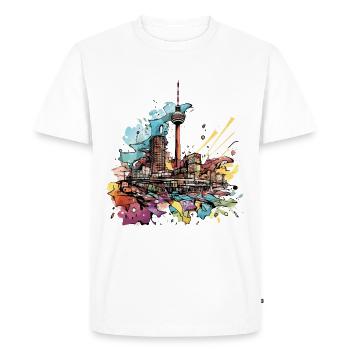 Berlin Allemagne City Skyline Splash Cartoon - T-shirt Premium bio Homme - blanc - Devant - Nico (187cm)