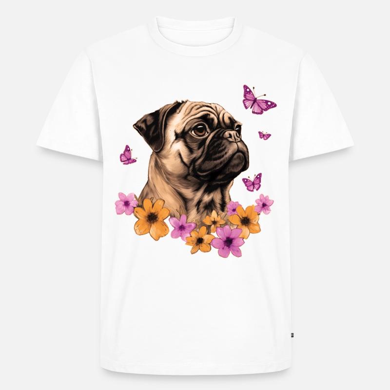 Mops mit Schmetterlingen - Männer Premium Bio T-Shirt - Weiß