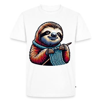 Mignon paresseux tricotant avec enthousiasme - T-shirt Premium bio Homme - blanc - Devant - Nico (187cm)
