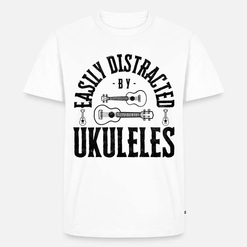 Easily distracted by Ukuleles - Männer Premium Bio T-Shirt - Weiß