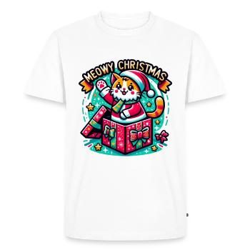 Cat Meowy Christmas High Five 5 1 - Men's Premium Organic T-Shirt - white - Front - Nico (187cm)