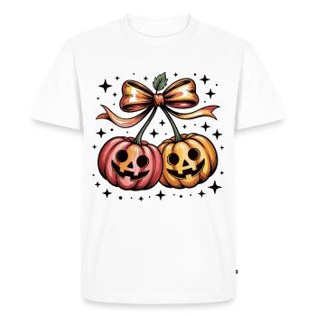Two Pumpkins with Bow – Halloween Shirt - Men's Premium Organic T-Shirt - white - Front - Nico (187cm)