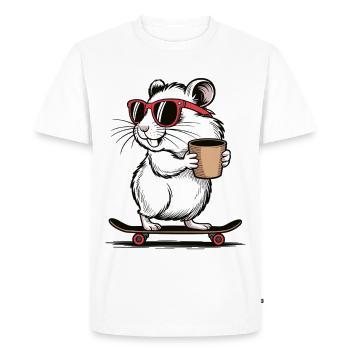 Cool skateboard hamster with coffee - Men's Premium Organic T-Shirt - white - Front - Nico (187cm)