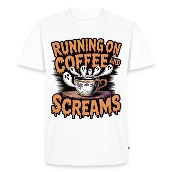 Running on Coffee and Screams - Men's Premium Organic T-Shirt - white - Front - Nico (187cm)