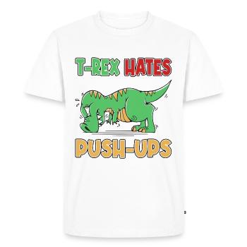 T-Rex déteste les pompes Push-ups Humour drôle - T-shirt Premium bio Homme - blanc - Devant - Nico (187cm)