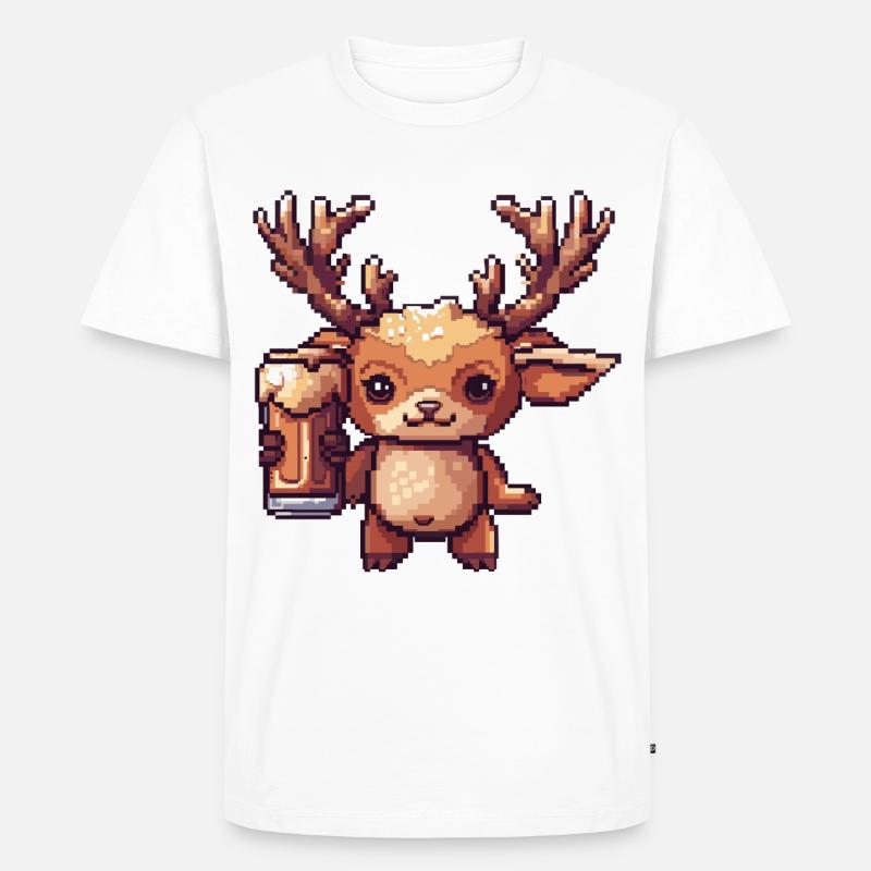 Hirsch Bier Pixel - Männer Premium Bio T-Shirt - Weiß