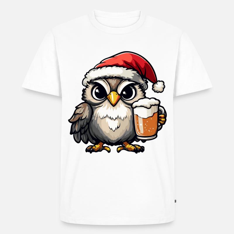 Eule Weihnachten Bier - Männer Premium Bio T-Shirt - Weiß