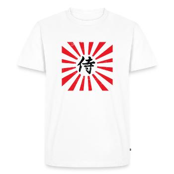 SAMOURAI JAPAN SIGNE D'ECRITURE DRAPEAU JAPON - T-shirt Premium bio Homme - blanc - Devant - Nico (187cm)
