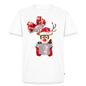 Renne avec cadeau dans la magie d’hiver - T-shirt Premium bio Homme - blanc - Devant - Nico (187cm)